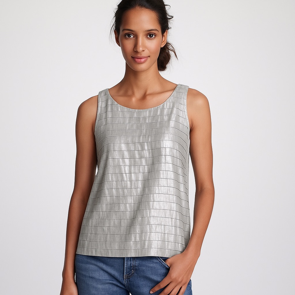 J.Crew Silver Metallic Horizontal Pleated Sleeveless Strati Tank Top Size 12